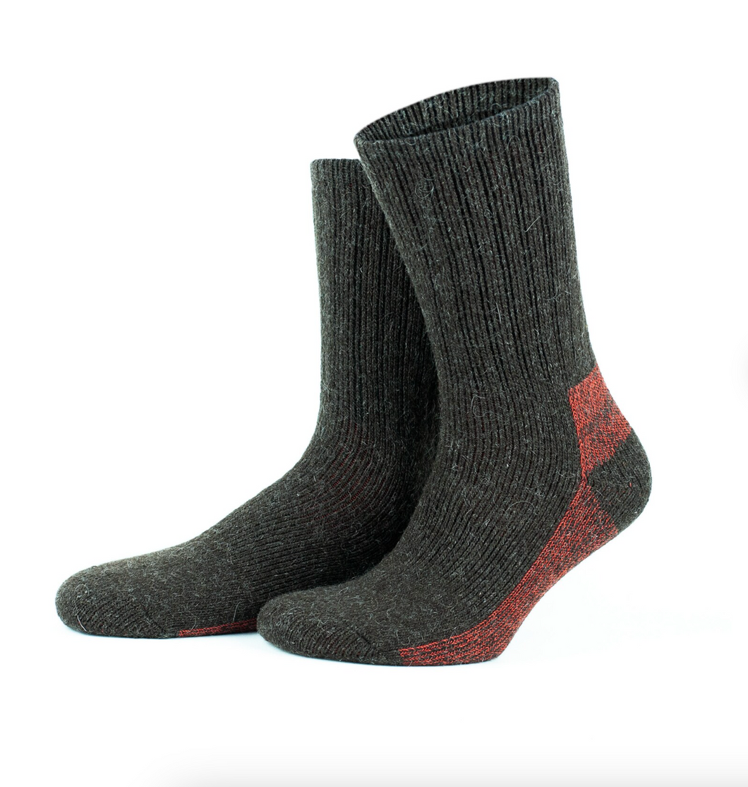 Alpaca Wool Thermal Hiking Boot Socks  | Kahverengi - Kırmızı