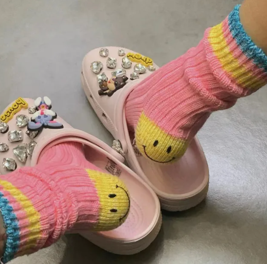 Smile | Pembe Çizgili Bilek | Korean Style Pamuk Çorap